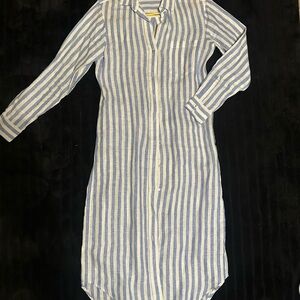 Blue and White Striped Shirt Dress